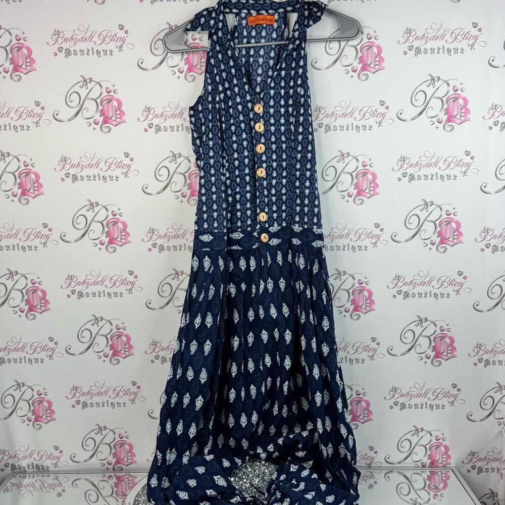 Desi weavess one piece jumper pants suit Blue Sleeveless Button-Down collared